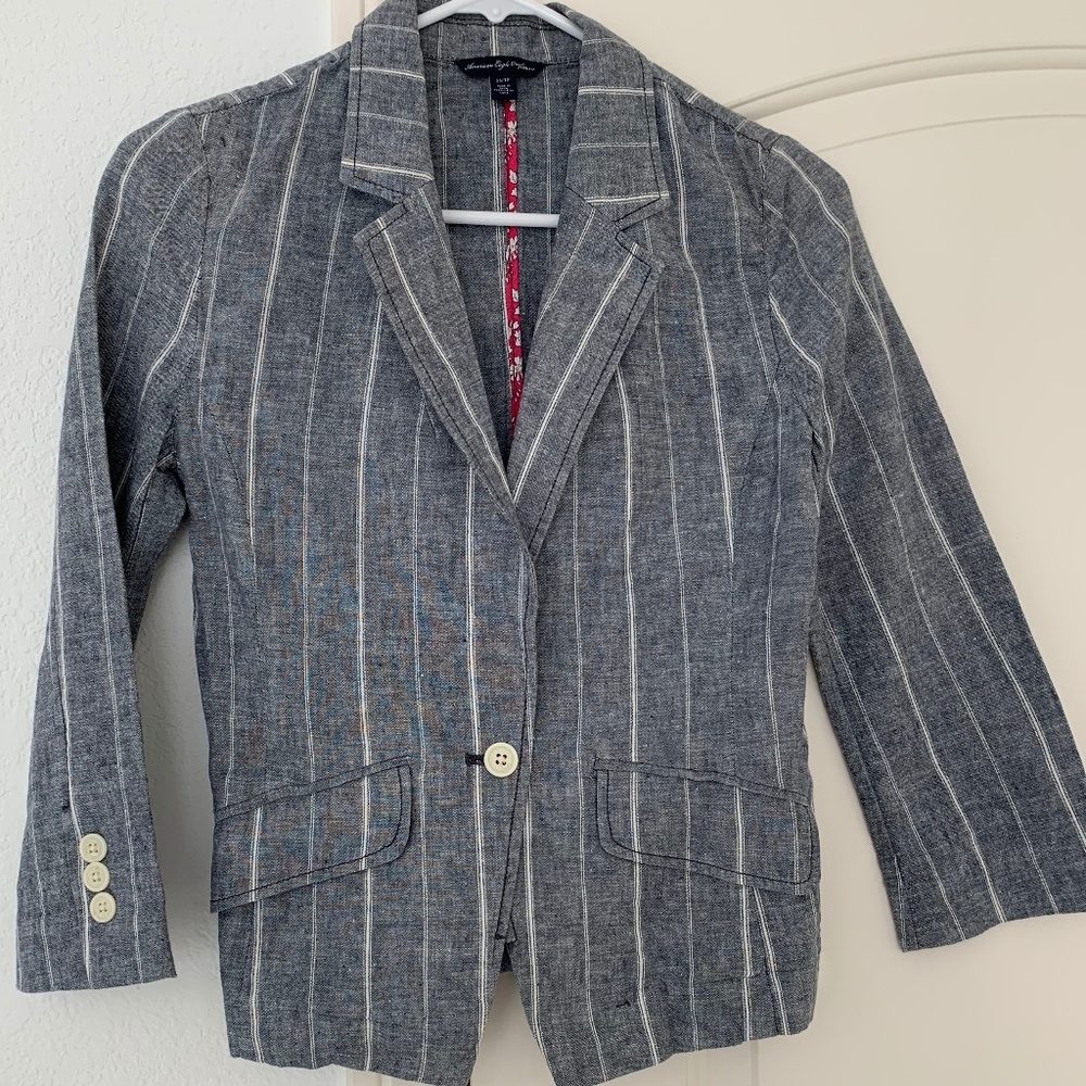 AE Striped Linen Blazer, Size XS